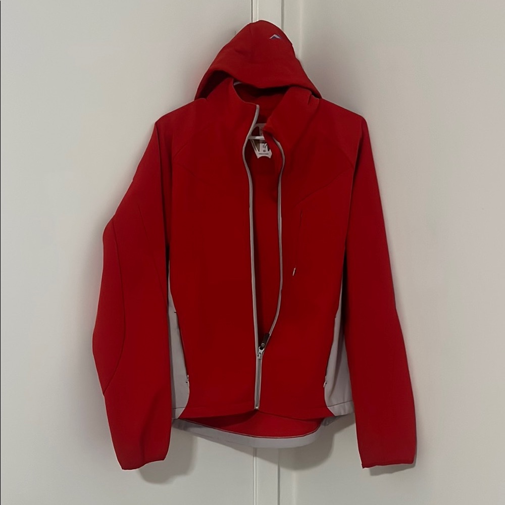 Red and Gray Women's Jacket with Unzippable Hood